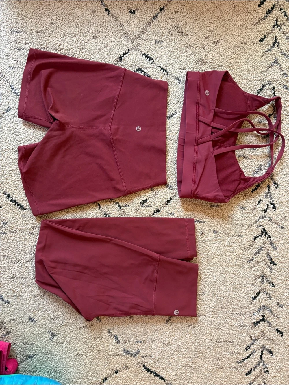Lululemon set  Burgundy / dusk Sports Bra with Matching Leggings & Shorts